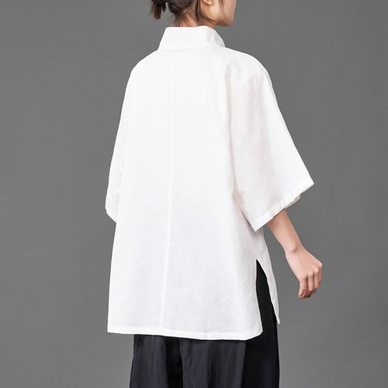 Nimara Ritual Summer Minimalist Mandarin Collar Button-Up Solid Men's Three-Quarter Sleeve Shirts