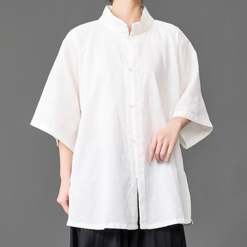 Nimara Ritual Summer Minimalist Mandarin Collar Button-Up Solid Men's Three-Quarter Sleeve Shirts