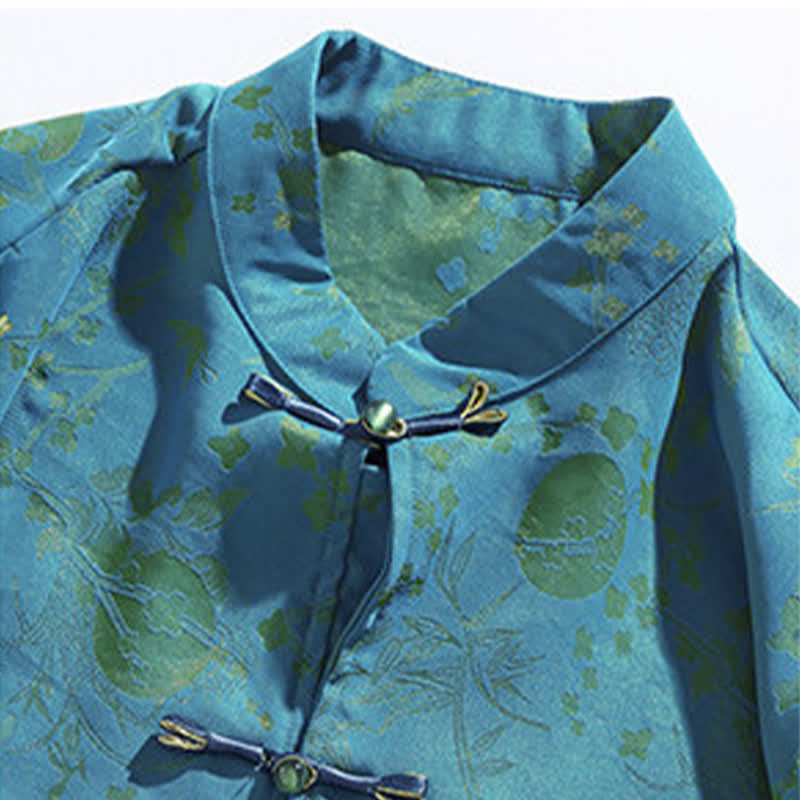 Nimara Ritual Summer Tang Style Mandarin Collar Frog Button Side Slit Solid Men's Elbow-Length Sleeve Shirts