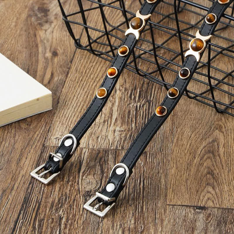 Nimara Ritual Tiger Eye Leather Courage Adjustable Cats Dogs Pet Collar