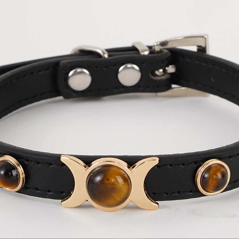Nimara Ritual Tiger Eye Leather Courage Adjustable Cats Dogs Pet Collar