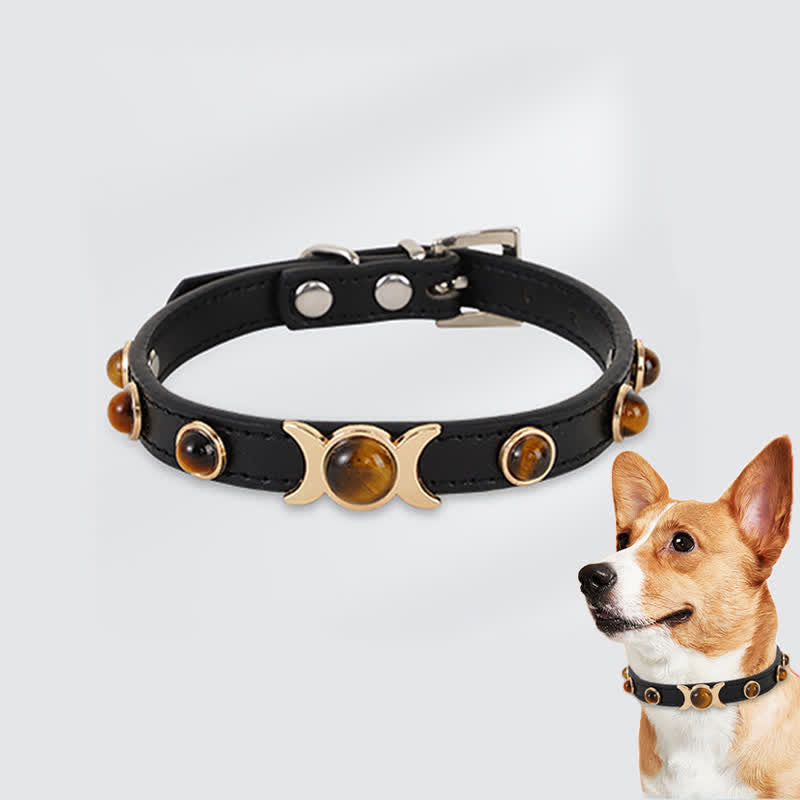 Nimara Ritual Tiger Eye Leather Courage Adjustable Cats Dogs Pet Collar