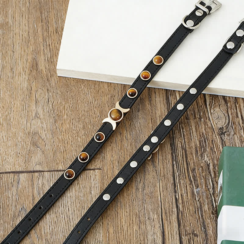 Nimara Ritual Tiger Eye Leather Courage Adjustable Cats Dogs Pet Collar