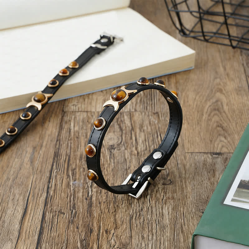 Nimara Ritual Tiger Eye Leather Courage Adjustable Cats Dogs Pet Collar
