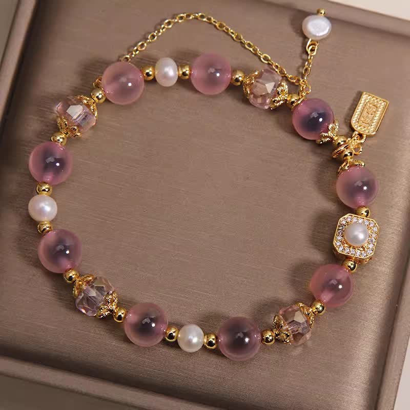 Nimara Ritual Pink Natural Candy Agate Pearl Healing Bracelet