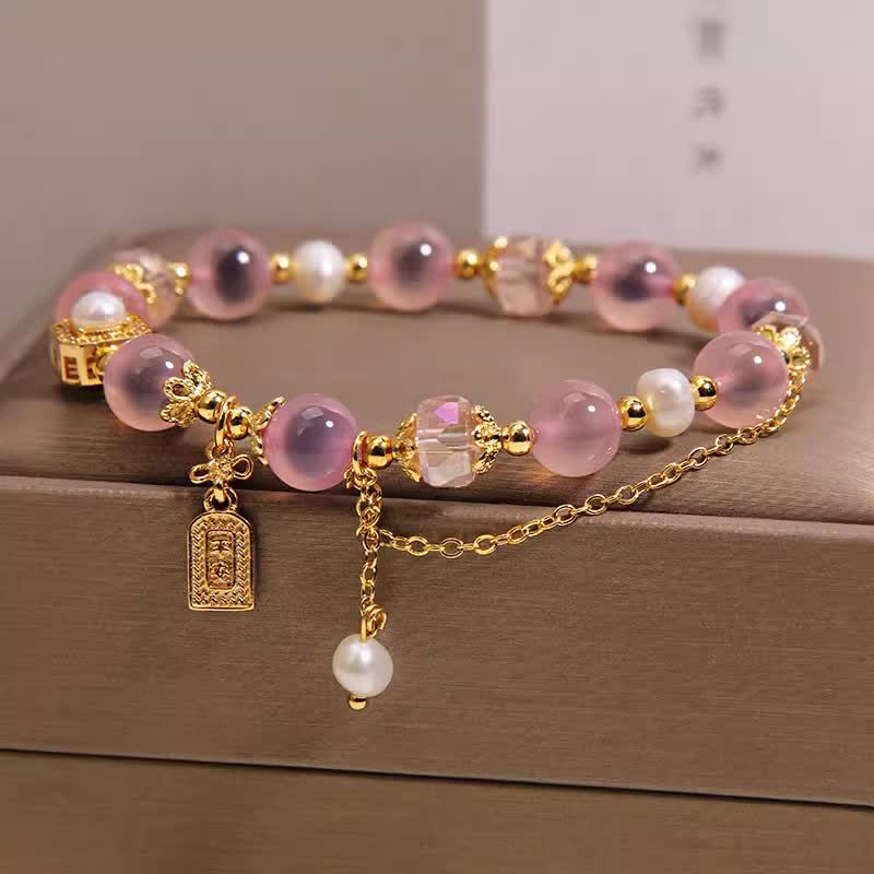 Nimara Ritual Pink Natural Candy Agate Pearl Healing Bracelet