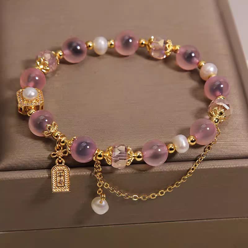 Nimara Ritual Pink Natural Candy Agate Pearl Healing Bracelet
