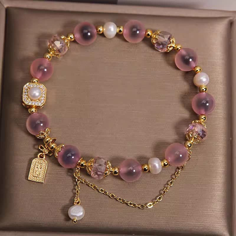 Nimara Ritual Pink Natural Candy Agate Pearl Healing Bracelet