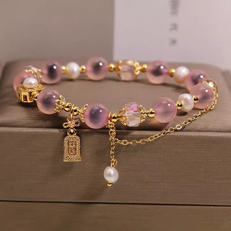 Nimara Ritual Pink Natural Candy Agate Pearl Healing Bracelet