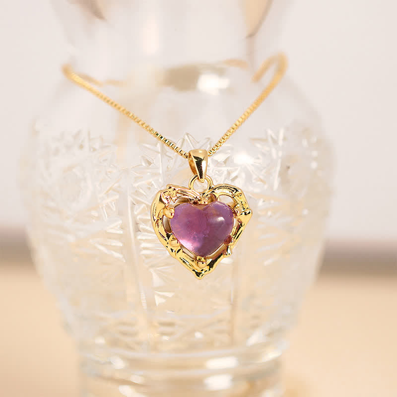 Nimara Ritual Natural Amethyst Crystal Inlay Heart Shape Balance Necklace