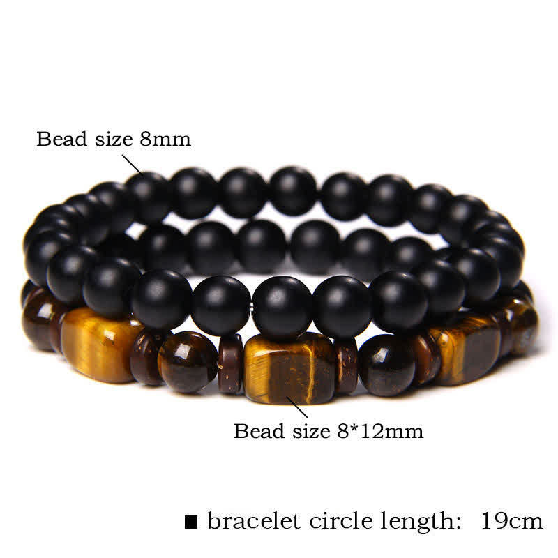 Strength and Support 2Pcs Tiger Eye Hematite Square Double Wrap Beaded Bracelet