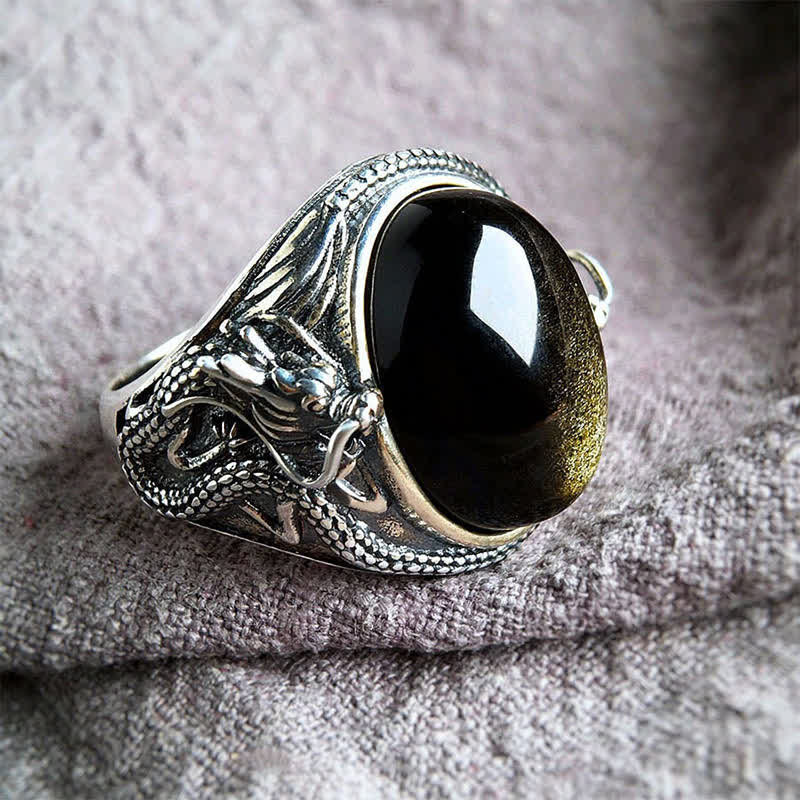 Fortune and Protection Copper Black Onyx Adjustable Ring