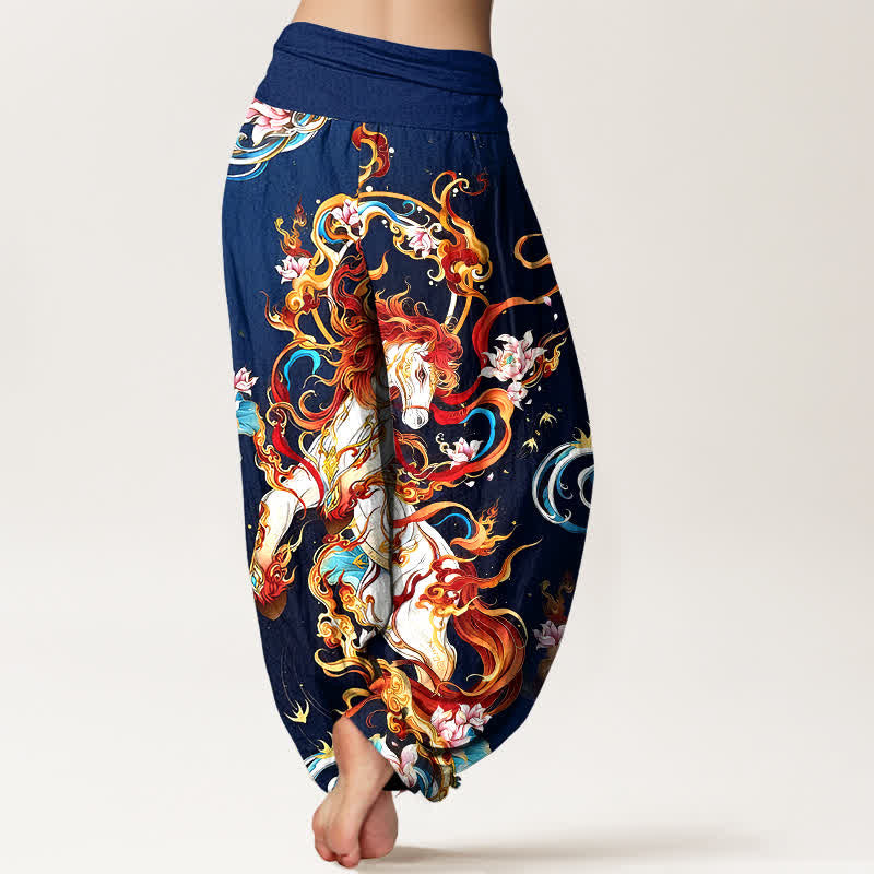 Nimara Ritual Pure Cotton Mythical Phoenix Flame Pattern Women's Elastic Waist Harem Pants