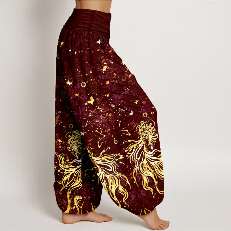 Nimara Ritual Pure Cotton Celestial Galaxy Butterfly Pattern Women's Elastic Waist Harem Pants