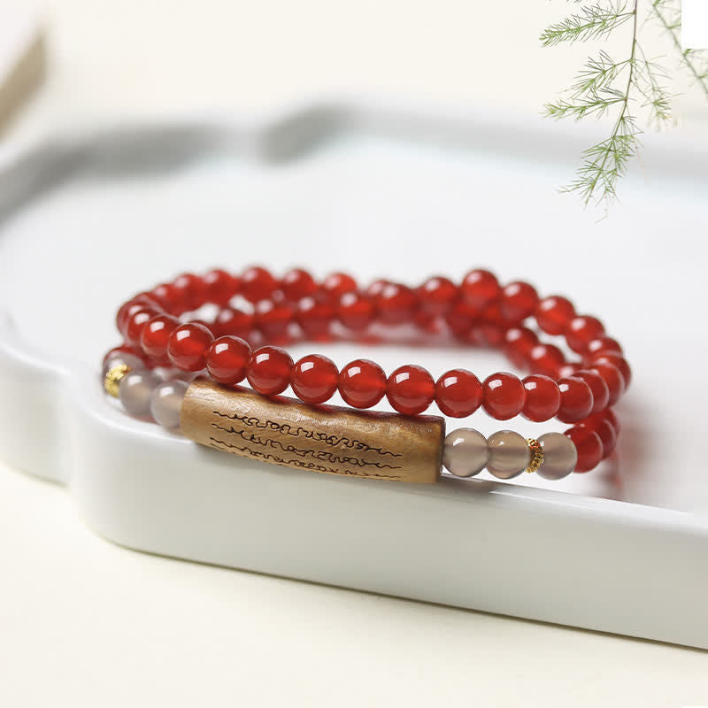 Nimara Ritual Red Agate Green Aventurine Five Buddhist Precepts Double Wrap Balance Bracelet