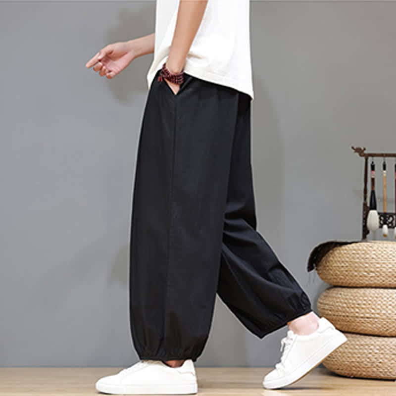 Nimara Ritual Summer Zen Elastic Waist Cuff Men's Cropped Harem Pants With Pockets