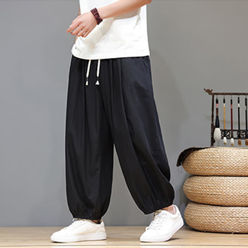 Nimara Ritual Summer Zen Elastic Waist Cuff Men's Cropped Harem Pants With Pockets