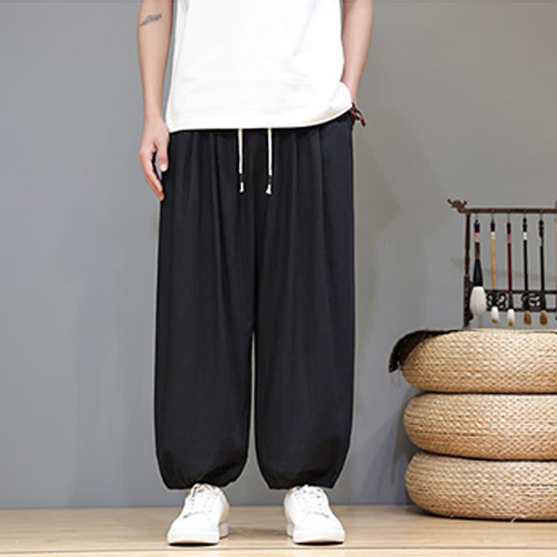 Nimara Ritual Summer Zen Elastic Waist Cuff Men's Cropped Harem Pants With Pockets
