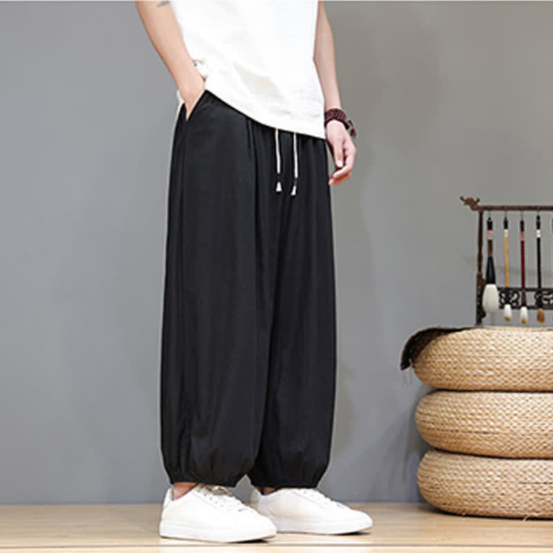 Nimara Ritual Summer Zen Elastic Waist Cuff Men's Cropped Harem Pants With Pockets
