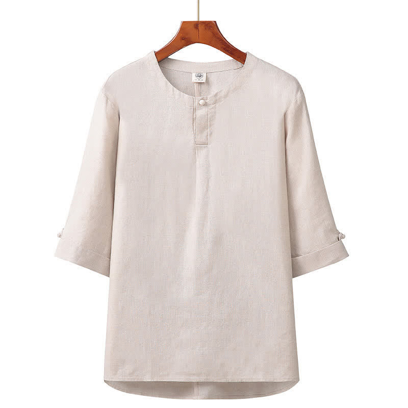 Nimara Ritual Spring Summer Minimalist Button-Up Solid Linen Men's Elbow-Length Sleeve Shirt