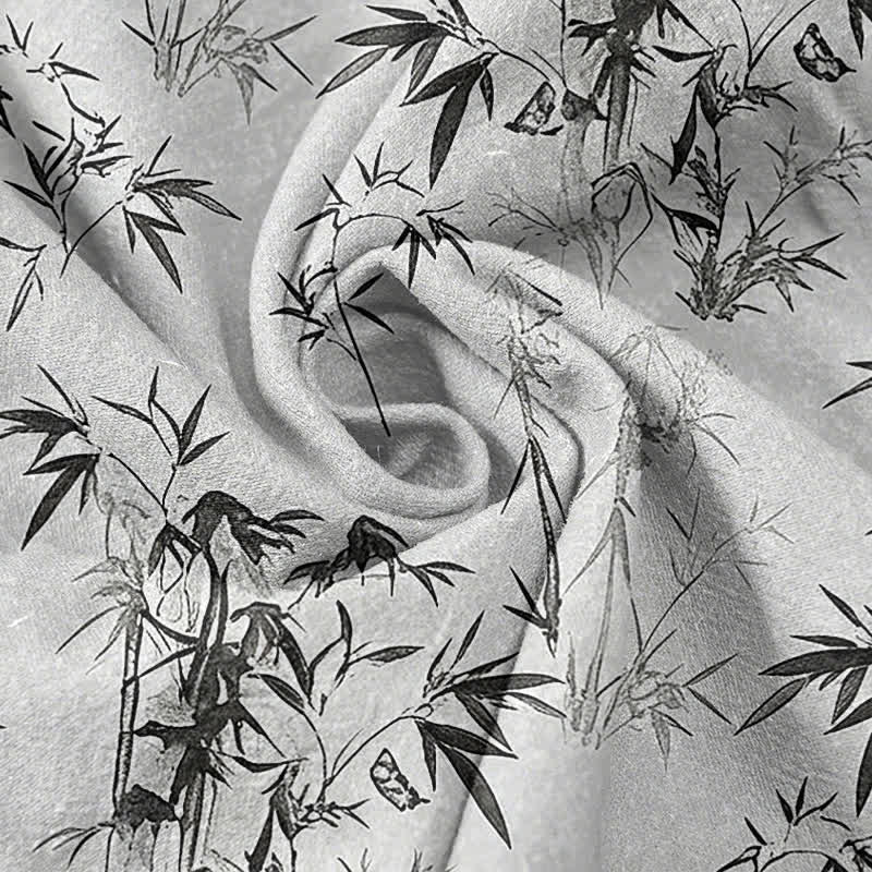 Nimara Ritual Cotton Bamboo Leaf Pattern Men's Short Sleeve Half Button Shirt