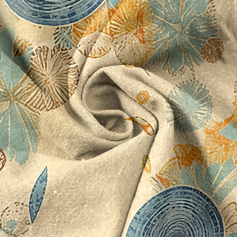 Nimara Ritual Pure Cotton Orange Floral Pattern Women's Elastic Waist Pants With Pockets