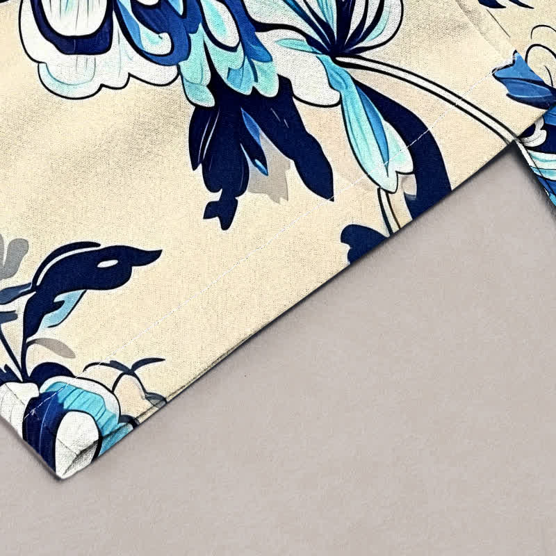 Nimara Ritual Pure Cotton Indigo Botanical Bloom Pattern Women's Elastic Waist Pants With Pockets