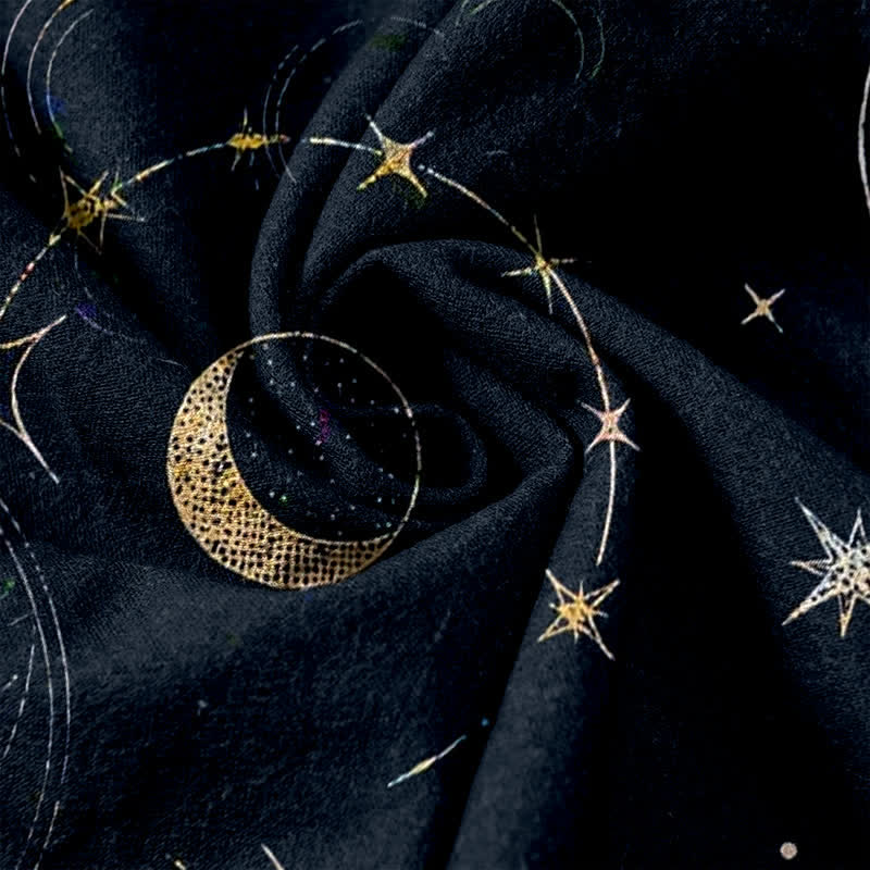 Nimara Ritual Pure Cotton Celestial Sun Moon Stars Pattern Women's Elastic Waist Pants With Pockets