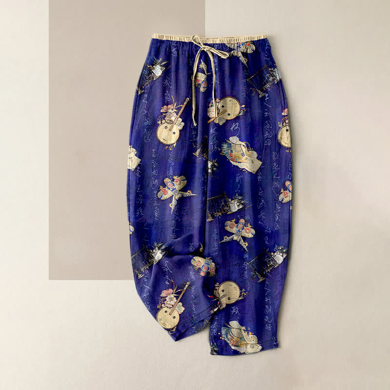 Nimara Ritual Pure Cotton Mini Floral Pattern Women's Elastic Waist Pants With Pockets