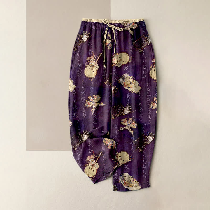 Nimara Ritual Pure Cotton Mini Floral Pattern Women's Elastic Waist Pants With Pockets