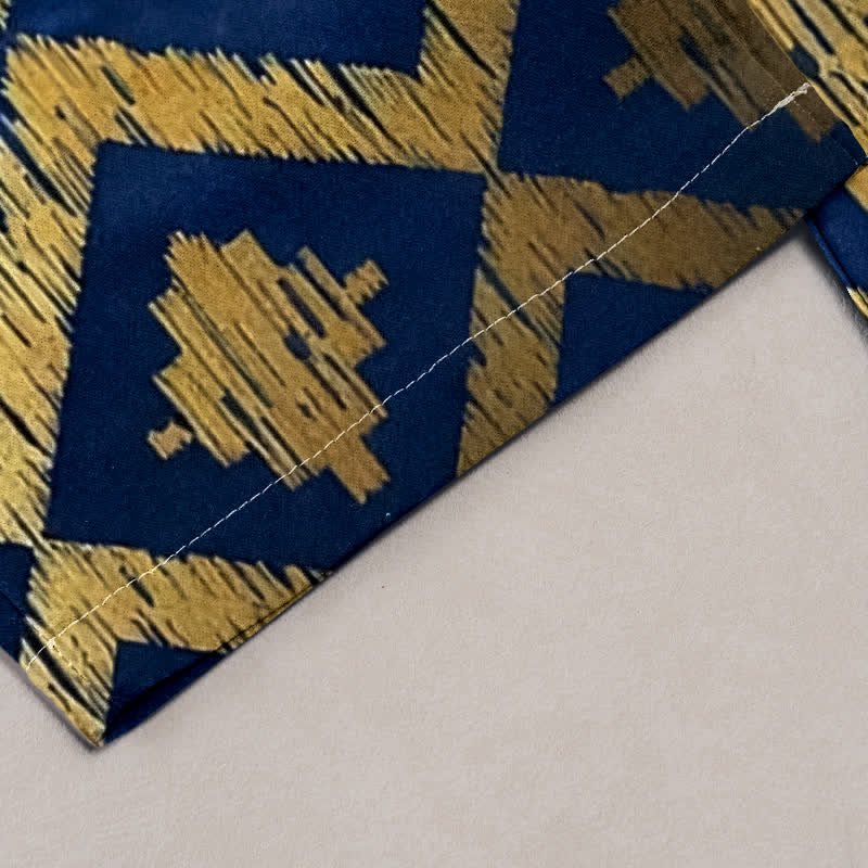 Nimara Ritual Pure Cotton Navy Feather And Gold Border Pattern Women's Elastic Waist Pants With Pockets