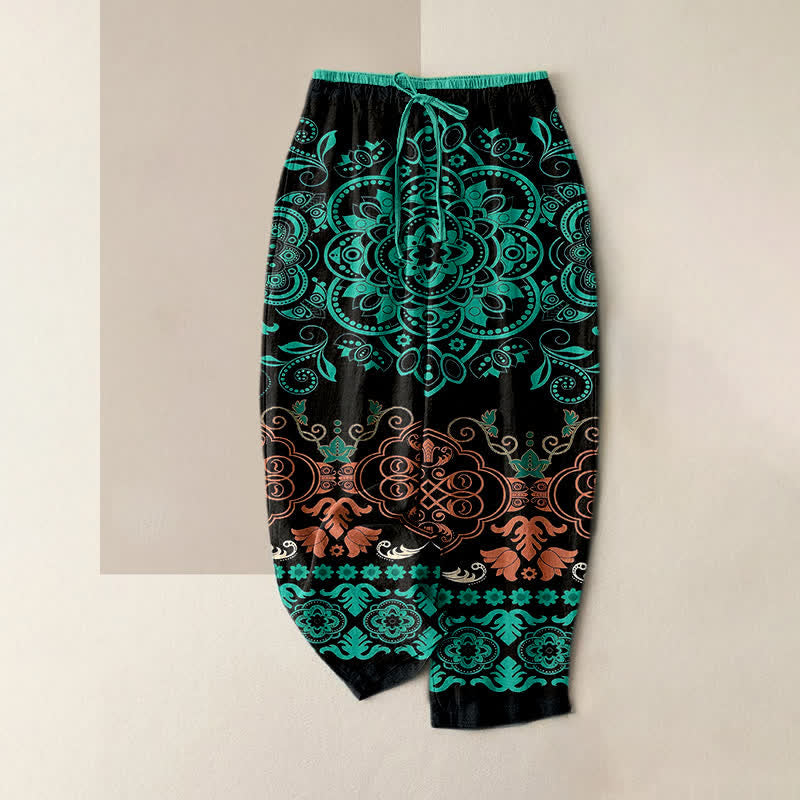 Nimara Ritual Pure Cotton Mandala Pattern Women's Elastic Waist Pants With Pockets