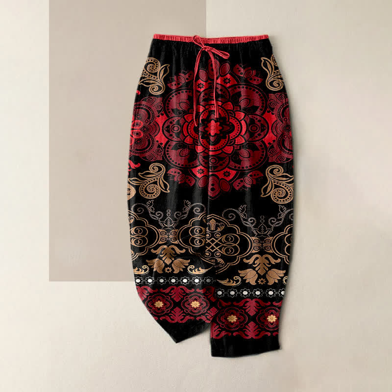 Nimara Ritual Pure Cotton Mandala Pattern Women's Elastic Waist Pants With Pockets