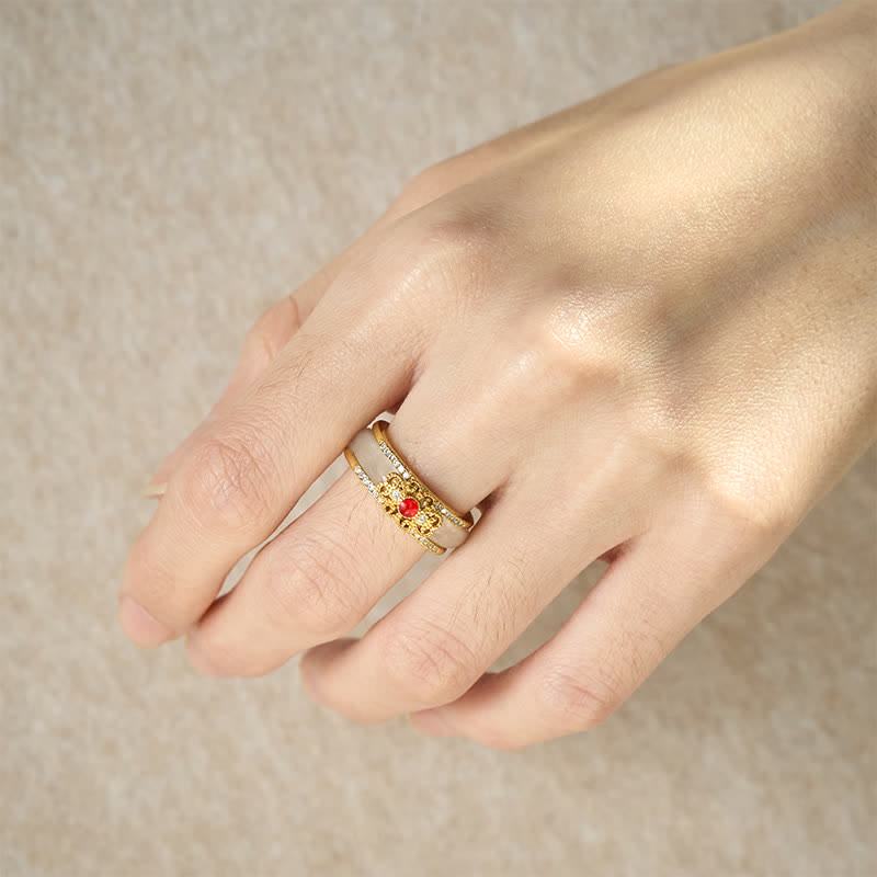 Nimara Ritual Gold-Plated Copper Glass Flower Wealth Ring