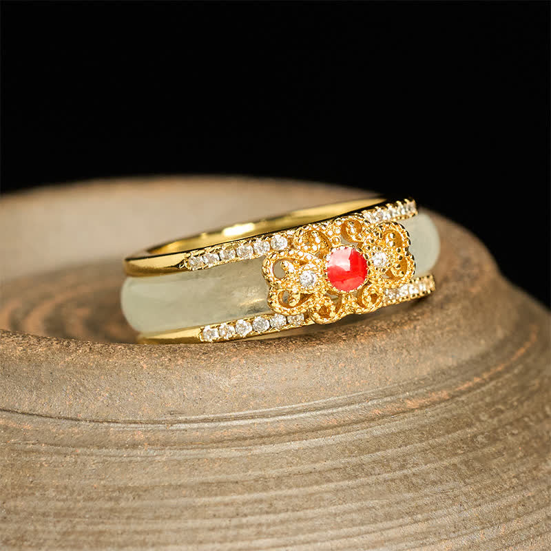 Nimara Ritual Gold-Plated Copper Glass Flower Wealth Ring