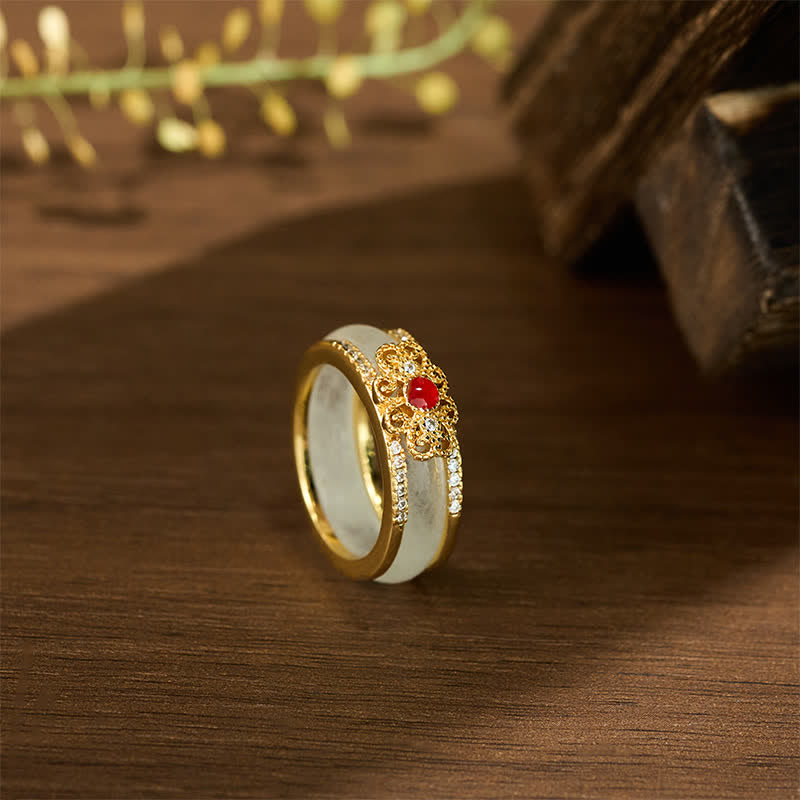 Nimara Ritual Gold-Plated Copper Glass Flower Wealth Ring