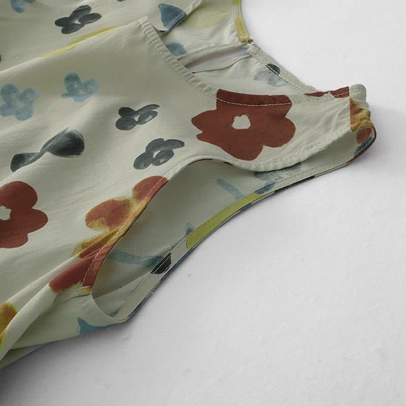 Nimara Ritual Summer Washed Watercolor Floral Print Women's Sleeveless Dress