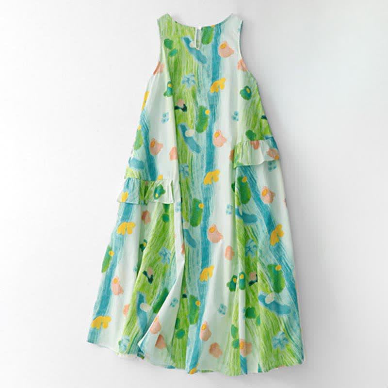 Nimara Ritual Summer Washed Watercolor Floral Print Women's Sleeveless Dress