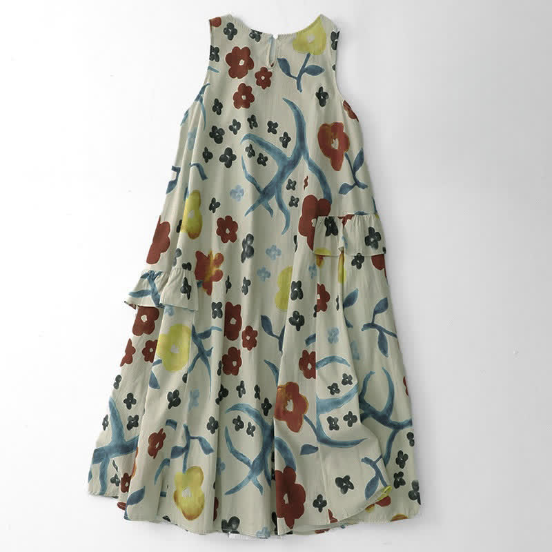 Nimara Ritual Summer Washed Watercolor Floral Print Women's Sleeveless Dress
