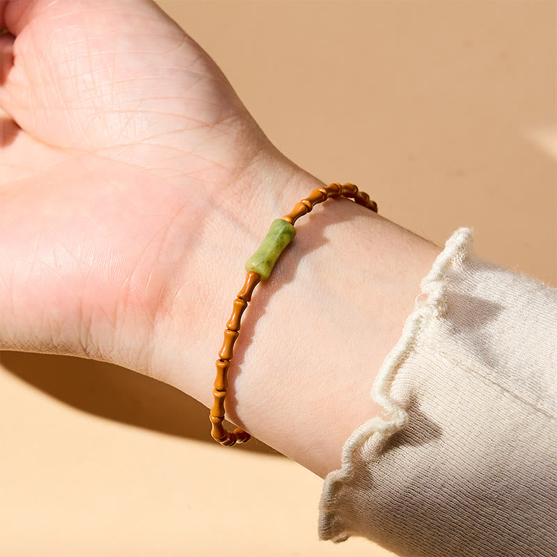 Nimara Ritual Natural Olive Pit Peridot Bamboo Design Protection Bracelet