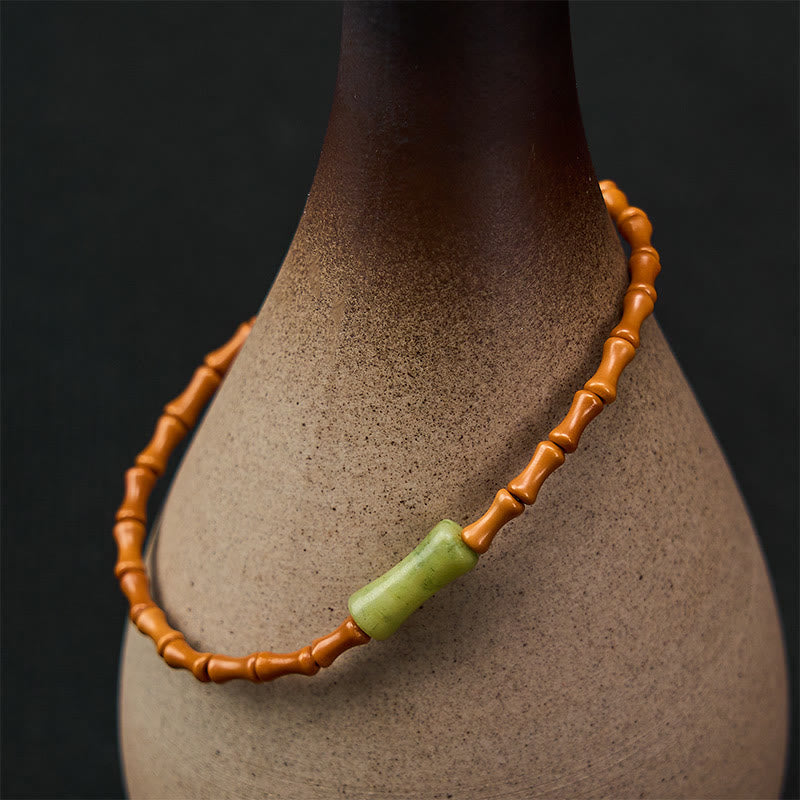 Nimara Ritual Natural Olive Pit Peridot Bamboo Design Protection Bracelet