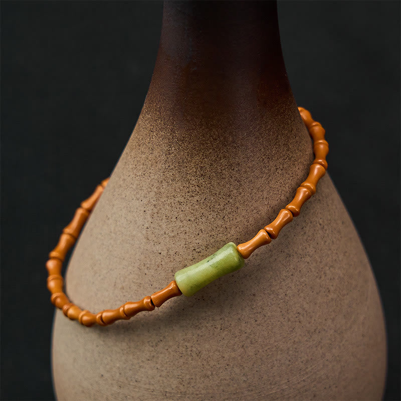 Nimara Ritual Natural Olive Pit Peridot Bamboo Design Protection Bracelet