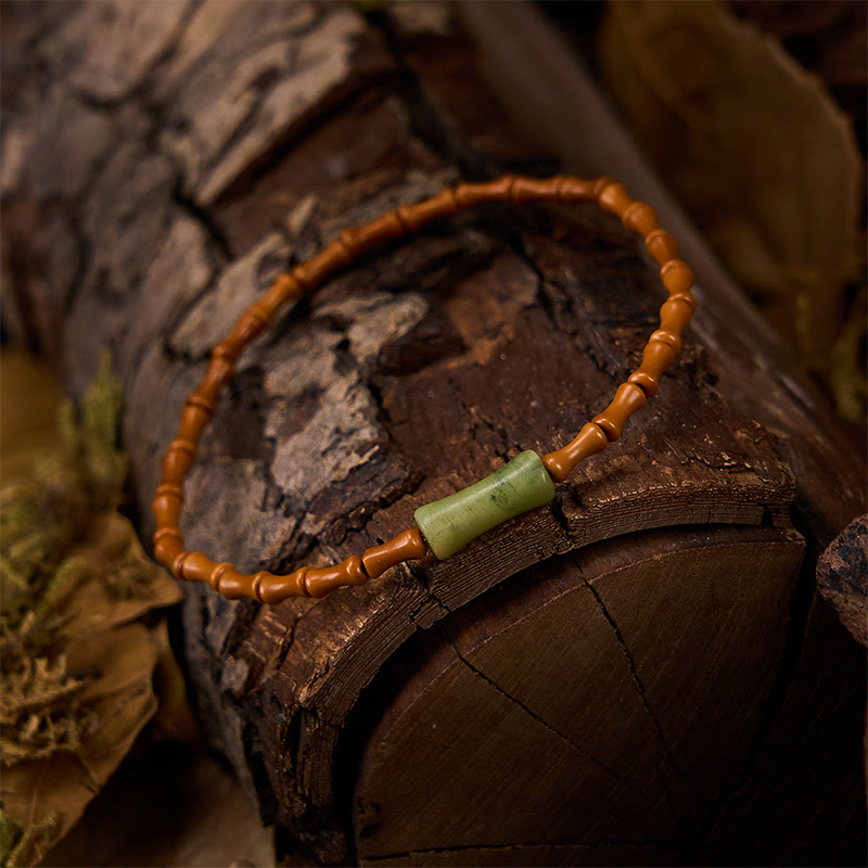 Nimara Ritual Natural Olive Pit Peridot Bamboo Design Protection Bracelet