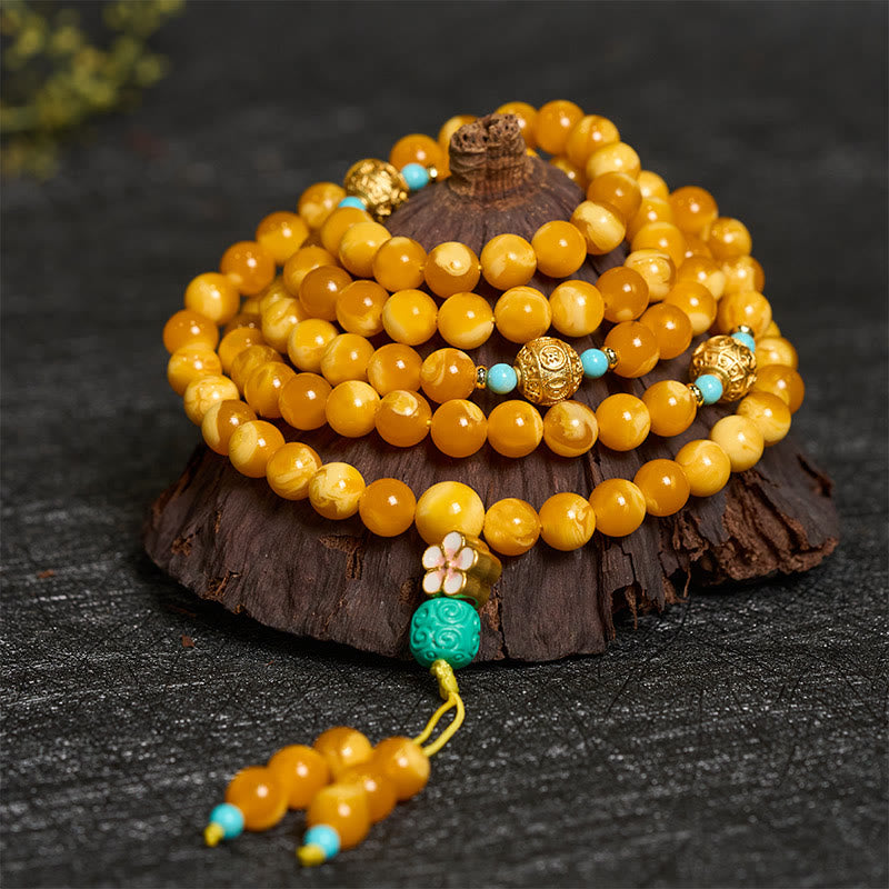 Nimara Ritual 108 Beads Tibetan Amber Om Mani Padme Hum Mala