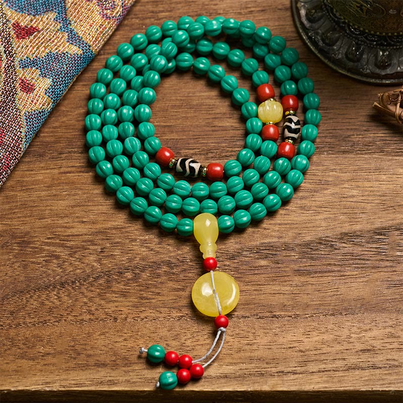 Nimara Ritual Tibetan 108 Beads Turquoise Pumpkin Beads Dzi Bead Positive Thinking Mala
