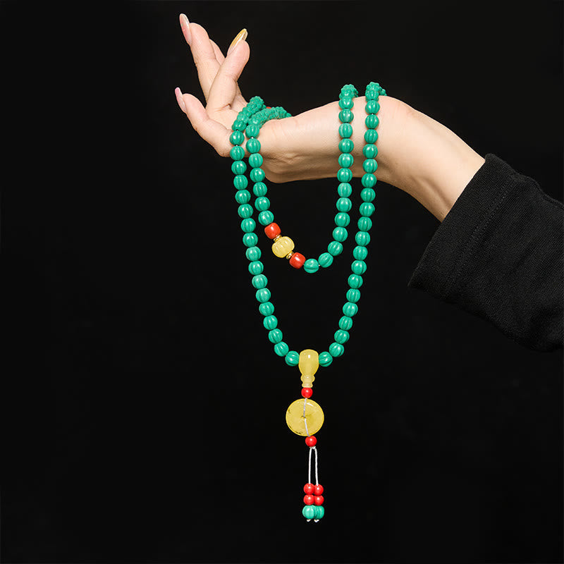 Nimara Ritual Tibetan 108 Beads Turquoise Pumpkin Beads Dzi Bead Positive Thinking Mala