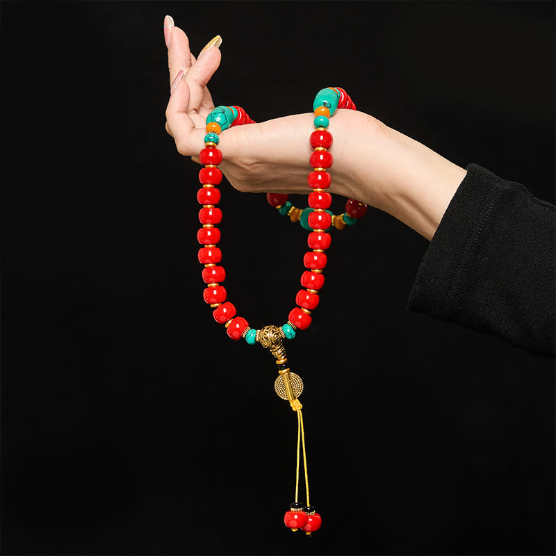 Nimara Ritual Tibetan Red Agate Turquoise Confidence Beaded Bracelet