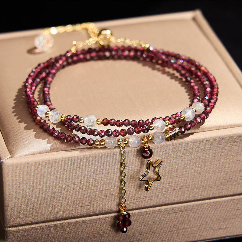 Nimara Ritual Natural Garnet Stars Triple Wrap Passion Bracelet