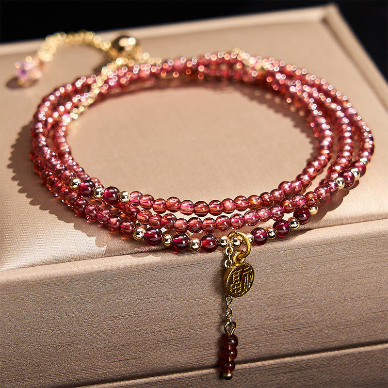 Nimara Ritual 4mm Natural Garnet Stars Triple Wrap Purification Bracelet