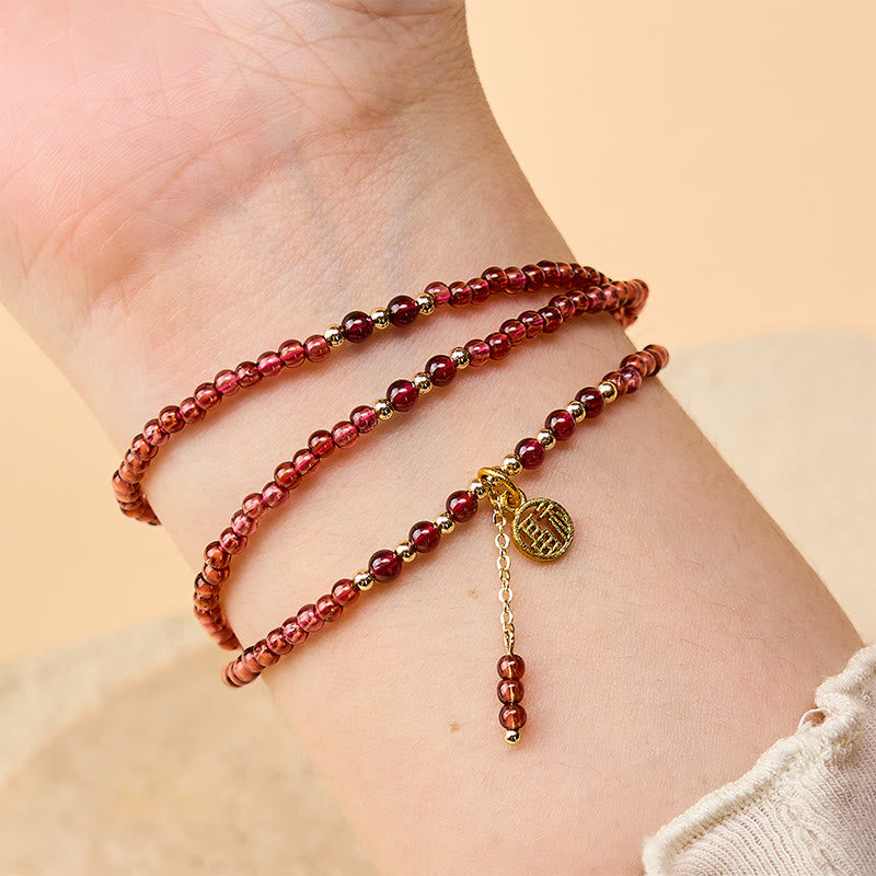 Nimara Ritual 4mm Natural Garnet Stars Triple Wrap Purification Bracelet